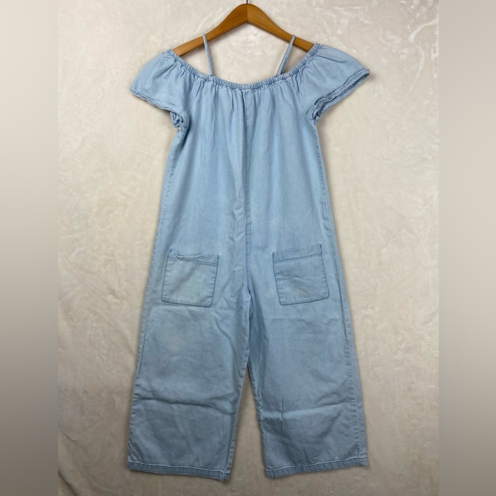 Zara Jumpsuit Girls 13/14 yrs. Off The Shoulder Denim Light Crop Pockets